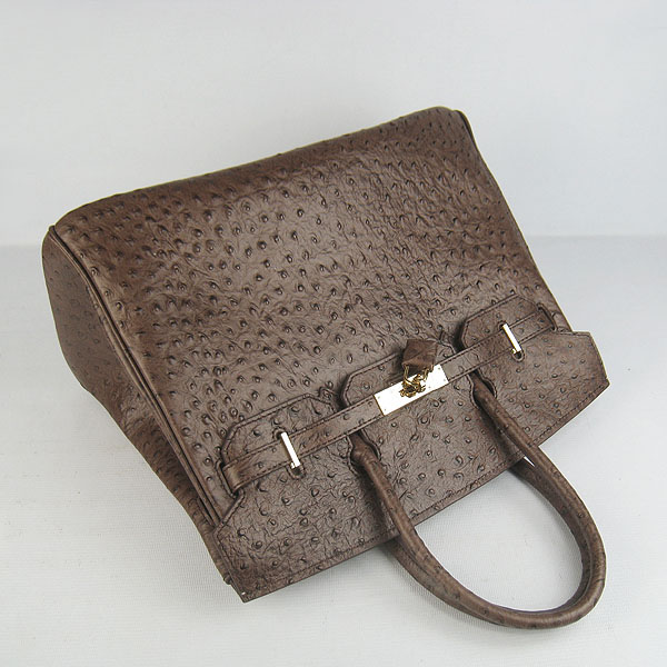 High Quality Fake Hermes Birkin 35CM Ostrich Veins Handbag Dark Coffee 6089